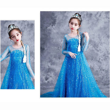 Halloween Elsa Dress Kids Cosplay Costumes Sequined Mesh Ball Gown Carnival Party Frozen Prom Gown Princess Dress for Girl