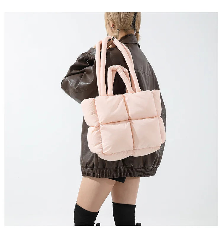 Fashion Soft Puffer Tote Bag Designer Quilted Women Shoulder Bags Nylon Padded Lady Handbags Down Cotton Warm Winter Shopper Bag