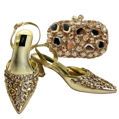 Women's Clutch Bag and Shoes Fairy Diamond High Heels Stylish Dress Shoes Pointed Toe Stiletto Heels Elegant Party Wedding Shoes