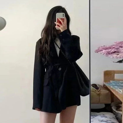 Eye Catching Women's Black Oversized Single Button Solid Wear To Work Casual Blazer Spring Autumn Jacket Influencer Korean Style