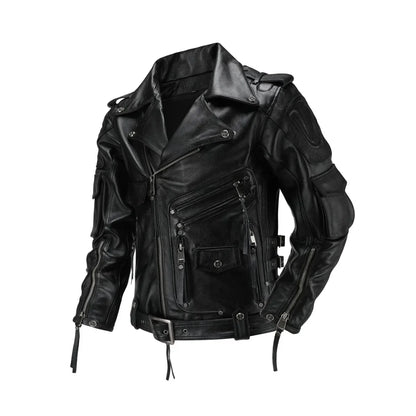 Men's Natural Leather Motorcycle Jacket Top Layer Causal Vintage Retro Moto Suit Leather Coat  Dropshipping Factory