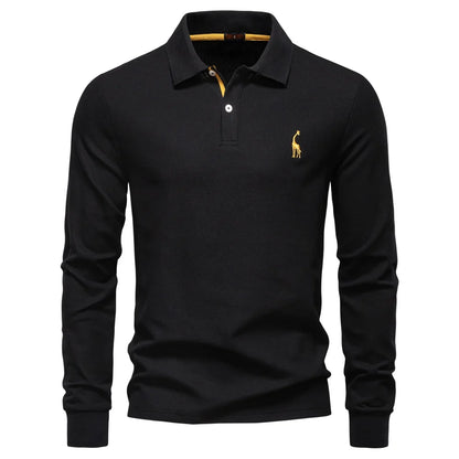 2025 Business Casual Polo Shirt Men Solid Color Long Sleeve Cotton Rich Blend Breathable Polos Male