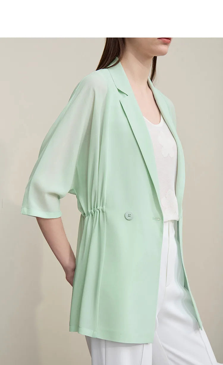 Women's Blazer 2026 Summer New Notch Lapel Dolman Sleeve Jacket Loose Lightweight Office Chiffon Coat For Women 12642007