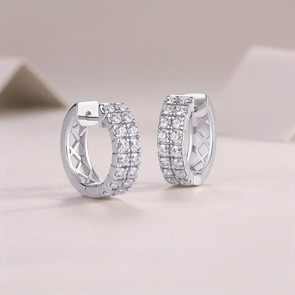 Full 2mm 0.03CT D Color Moissanite Hoop Earrings For Women  S925 Silver Pass Diamond Test Earring 3-Row Small Ear Buckle