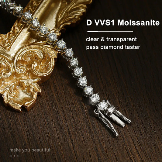 Bracelet de tennis en moissanite couleur D de 3 mm, serti 3 griffes, bijoux fins tendance pour femme et homme, certifié GRA, bracelet en argent s925