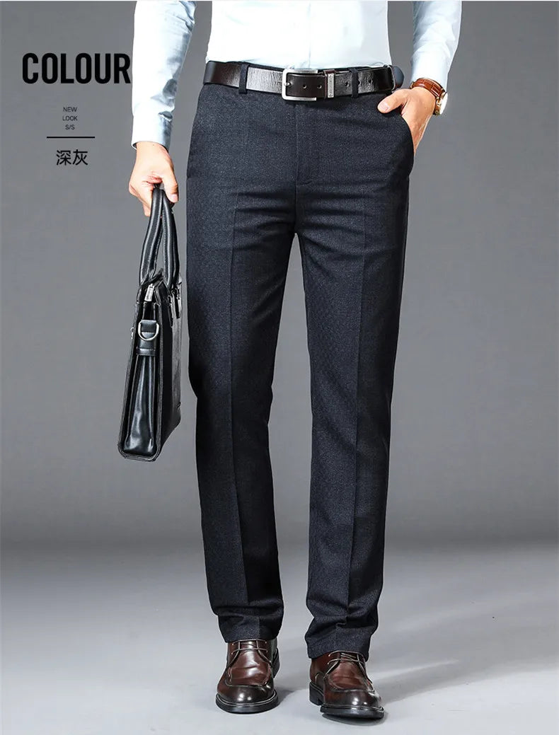 New Business Casual Suit Pants Men Solid High Waist Straight Office Formal Trousers Mens Classic Style Suit Long Pants Plus Size