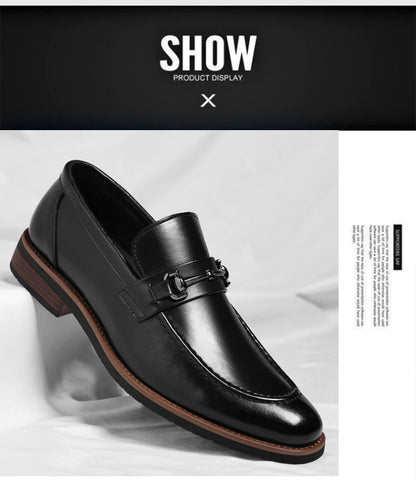 Mens Brown Burnished Genuine Leather Horsebit Loafers Slip On Formal Business Office Wedding Groom Daily Wear Shoes Simple New