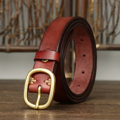 2.8CM Ladies Pure Cowhide High Quality Genuine Leather Belts for Women Brass Buckle Jeans Cowboy Waist Belt Luxury Designer