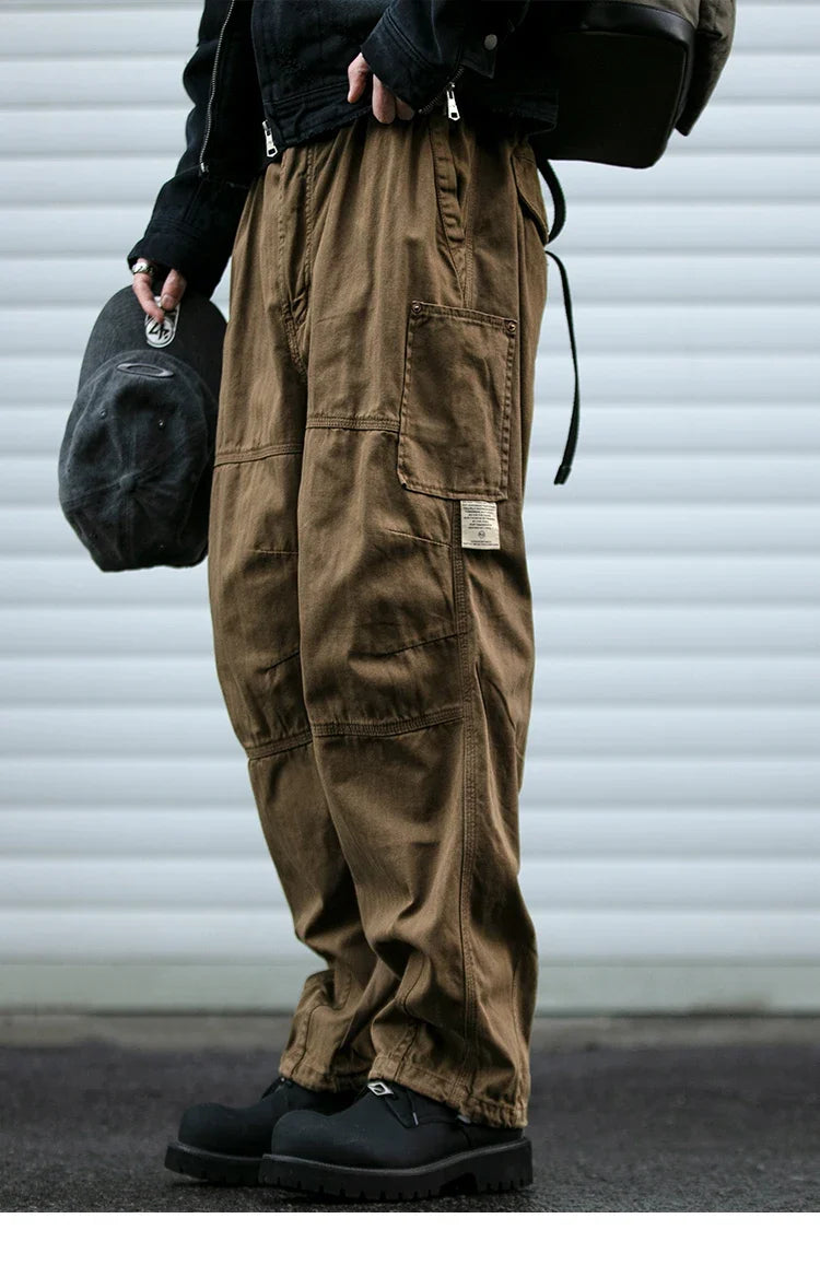 Japanese Vintage Cargo Pants Men Premium Cotton Loose Fit Straight Leg American Fashion Casual Trendy Streetwear Long Workwear