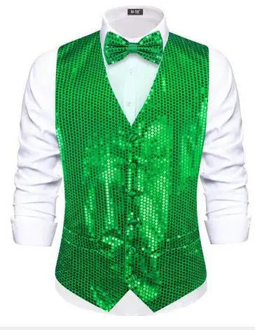 Men's Shiny Sequin Vest and Matching Bow Tie Set – 3 Vibrant Color Options for Parties, Proms Festive Events