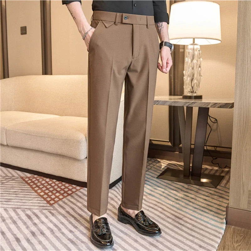 Men's High-Grade Trousers, Stretch Waist, Casual Trousers Slim Fit Navy Blue, Business All-Match，Male Pants
