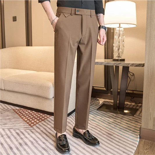 Men's High-Grade Trousers, Stretch Waist, Casual Trousers Slim Fit Navy Blue, Business All-Match，Male Pants
