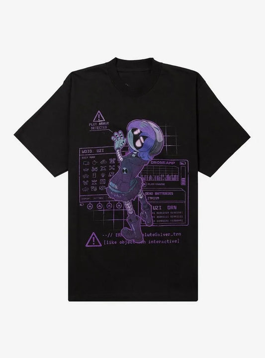 Cartoon Retro Punk Cotton Printed Short-sleeved  Murder Drones Uzi Heavyweight T-Shirt Harajuku Retro Casual Streetwear Unisex