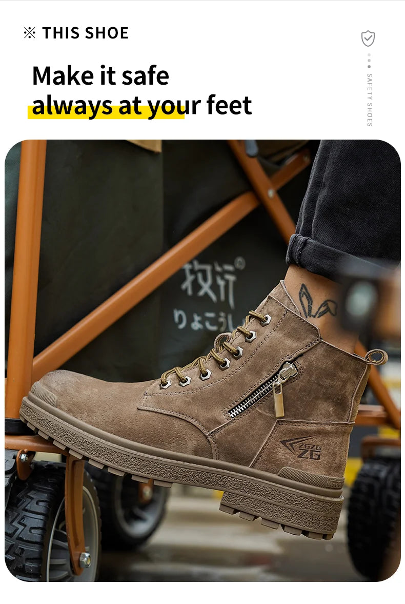 Latest 2024 Fashion Pig Skin Anti Scald Welding Shoes Indestructible Steel Toe Cap Nail Proof Men Safety Work Boots Sneakers