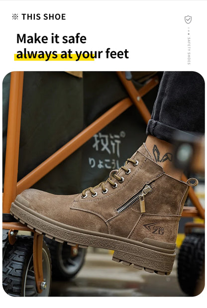 Latest 2024 Fashion Pig Skin Anti Scald Welding Shoes Indestructible Steel Toe Cap Nail Proof Men Safety Work Boots Sneakers