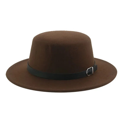 Felted Men Hats Solid Flat Top Belt Band Classic Simple Fedora Hats Khaki Camel Black White Red Casual Formal Dress Winter Hats