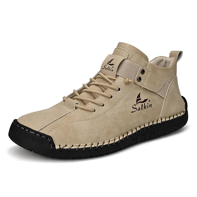 New 2025 Handmade Leather Casual Men Shoes Design Sneakers Man Breathable Leather Shoes Ankle Boots Outdoor Non Slip Walking