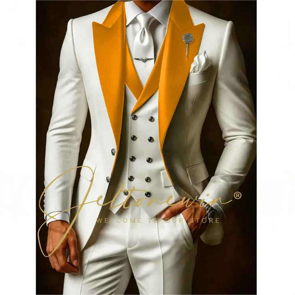 White Suits Set For Men Wedding Party Fashion Blazer Vest Pants Formal Groomsmen Tailor-made Male High Quality Groom Tuxedos