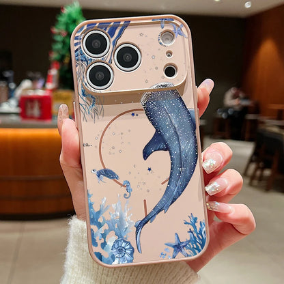 Whale Patterned Magnetic Case For iPhone 17 16 15 14 13 Pro Max For Magsafe Wireless Charge Shockproof Lens Protect Phone Cover