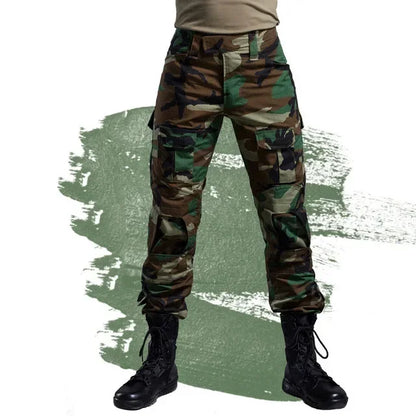 Men's Fashion Outdoor Hiking Overalls Pants Camouflage Tactical Pants Hunting Uniform Fighting Multi-Pocket Trousers