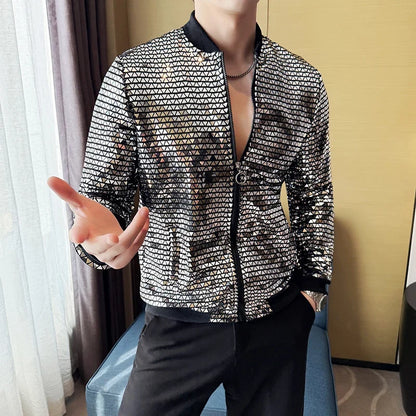 Men's Fashionable and Personalized Silver Sequin Jacket Summer New Ball Performance Suit Jacket Hip-hop Fashion Street Wear