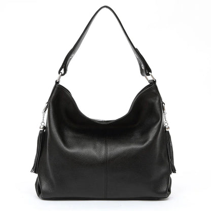Elegant Beige Women Genuine Leather Handbag Hobo Bag Fashion Crossbody Tassel Big Capacity Shopper Tote Purse Sac Hot Sale