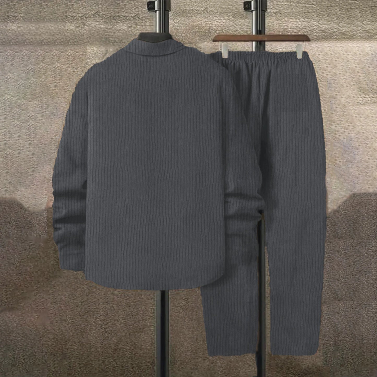 Men's suit Solid color corduroy suit Long sleeve shirt and pants casual suit