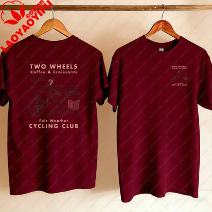 Cycling Club Cropped T-Shirt Hand-Drawn Bike Coffee & Croissants Graphic T Shirts Oversized T Shirt High Quality Cotton Tops Tee
