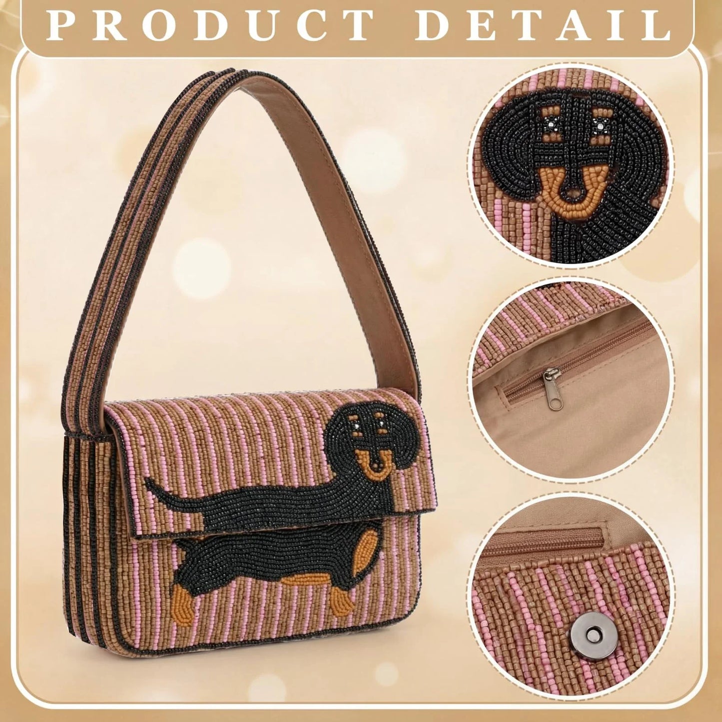 Beaded Bag Animal Edition Dachshund Embroidered Handbag Fashionable Beadwork Clutch Purse Mini Shoulder Bag for Women