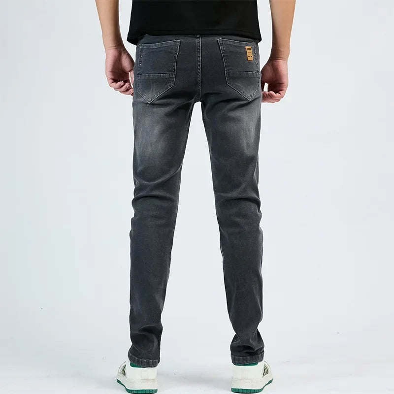 2025 Autumn New Men's Slim Elastic Jeans Fashion Korean Small Straight Pencil Pants Soft Comfortable Casual Green Denim Pants