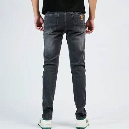 2025 Autumn New Men's Slim Elastic Jeans Fashion Korean Small Straight Pencil Pants Soft Comfortable Casual Green Denim Pants