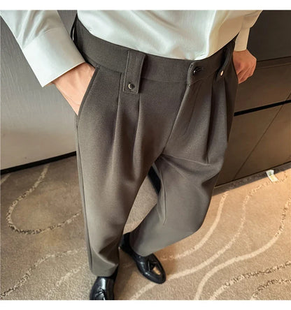 Autumn Winter Thicken Elastic Waist Casual Warm Pants Men High Quality Fashion Slim Social Party Dress Trousers Men's Clothing