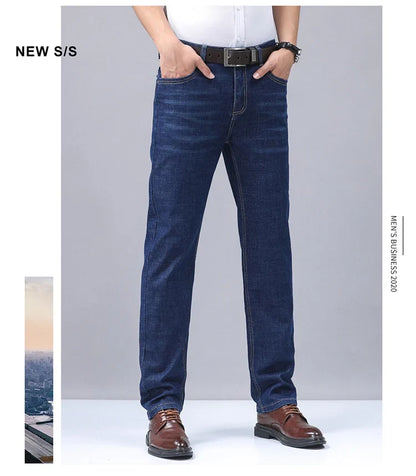 2025 New Light Blue Men's Comfort Soft Jeans Fashion Straight Business Pants Cotton Soft Casual Stretch Denim Trousers 28-40