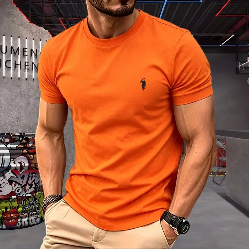 100% pure cotton high-quality brand round neck short sleeved men's 2026 summer fashion pony embroidery T-shirt casual sports top