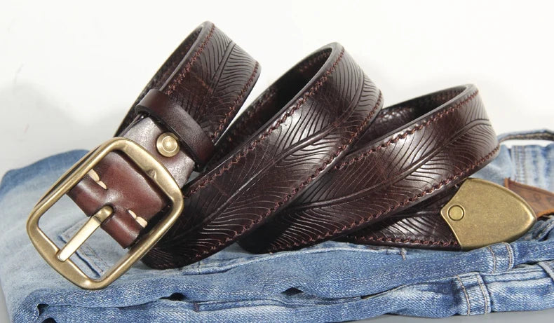 Extra Thick Double-sided Men's Belt Tactical Personalized Jeans Belt Genuine Leather Men's Pure Copper Pin Buckle Luxury Belt