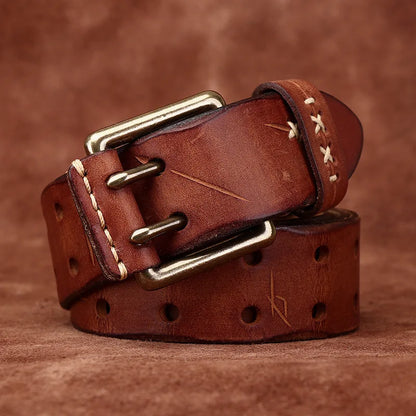 3.8CM Retro Real Genuine Leather Belt Brass Buckle Luxury Designer Belts Men Pure Cowskin Strap Male Cowboy Jeans Belt for Man