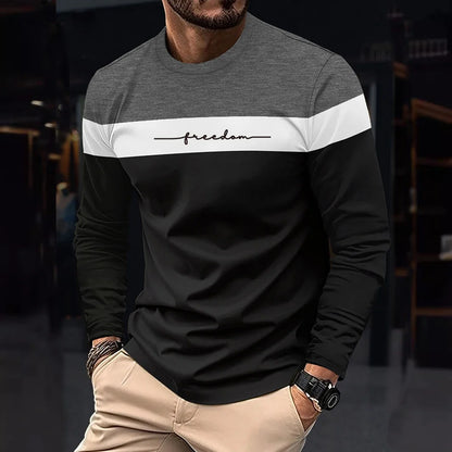 2026 Autumn Men's T-Shirt Clothing Fashion Oversized Crew Neck Long Sleeve T-Shirt Top Simple Casual Stripe T-Shirts For Men