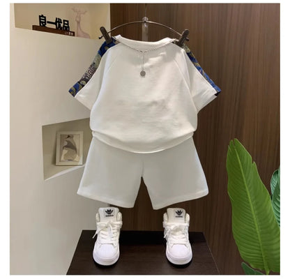 Korean Clothes for Children Boys T-shirt Shorts 2-piece Set Summer Cotton Short Sleeve Kids Clothes Sets Baby Tracksuit 2-11Y
