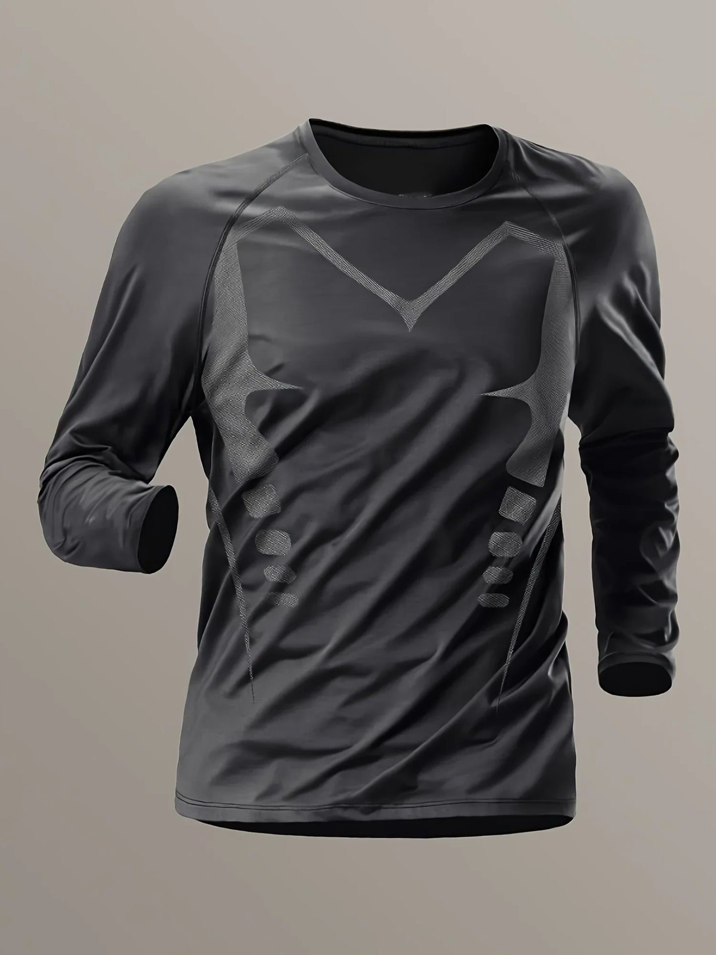 Men's High-Elasticity Quick-Dry Solid Color Breathable Mesh Long Sleeve T-Shirt for Spring/Autumn Fitness Training