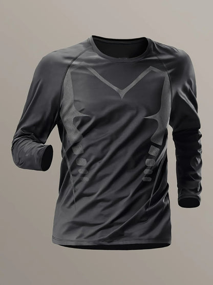 Men's High-Elasticity Quick-Dry Solid Color Breathable Mesh Long Sleeve T-Shirt for Spring/Autumn Fitness Training