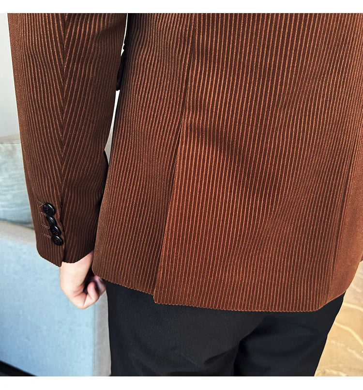 Stripe Suit Jacket For Men Autumn Winter Business Slim Fit Tailcoat Formal Wedding Party Fashion Casual Suit Coat 4XL-M