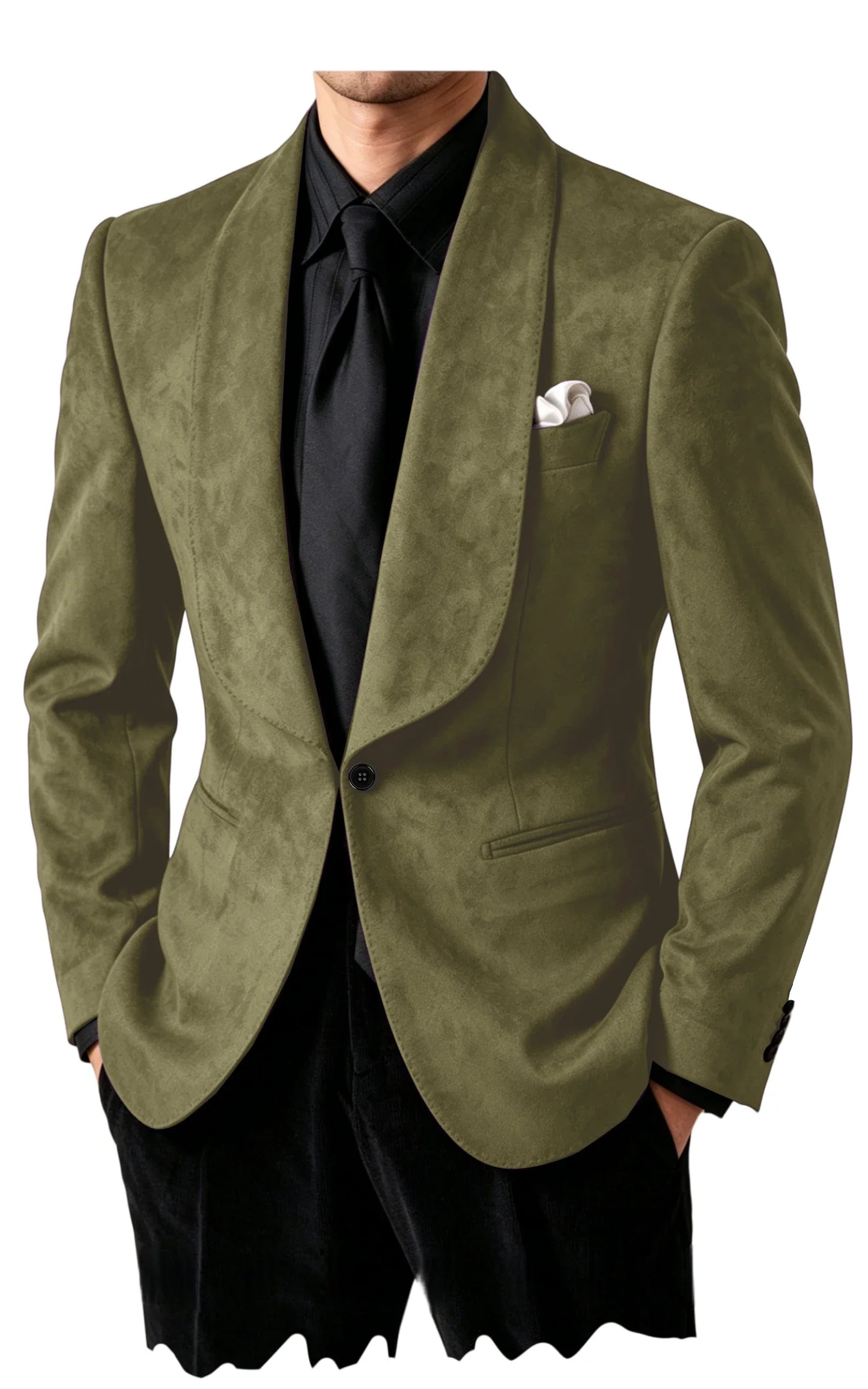 Men Suede Shawl Lapel Tuxedo Blazer Slim Fit One Button Formal Suit Jacket For Wedding Party Dinner Occasions