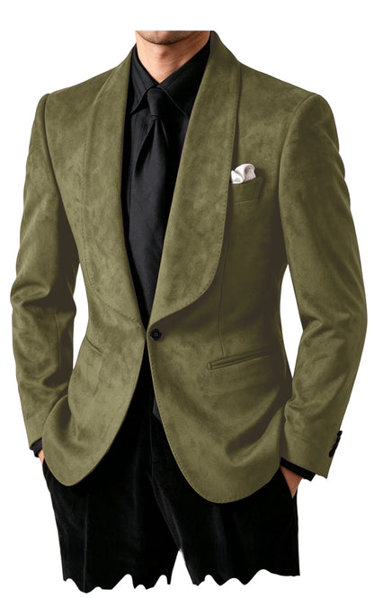 Men Suede Shawl Lapel Tuxedo Blazer Slim Fit One Button Formal Suit Jacket For Wedding Party Dinner Occasions