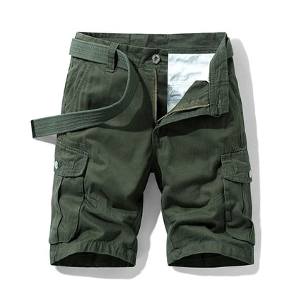 Summer Cargo Shorts Men's Pure Cotton Vintage Washed Multi Pocket Casual Straight Leg Trendy Knee Length Pants Streetwear