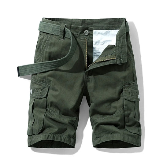 Summer Cargo Shorts Men's Pure Cotton Vintage Washed Multi Pocket Casual Straight Leg Trendy Knee Length Pants Streetwear