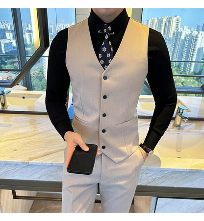 ( Vest + Pants) Men Luxury High Quality Business Suit Vest 2 pieces Formal Groom Wedding Dress Vest Set Fashion Club Clothing