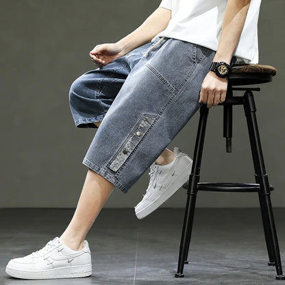 Korean Style Summer Men's Black Wide Leg Denim Shorts New Fashion Casual Baggy Short Jeans Male Plus Size 6XL 8XL YBR602