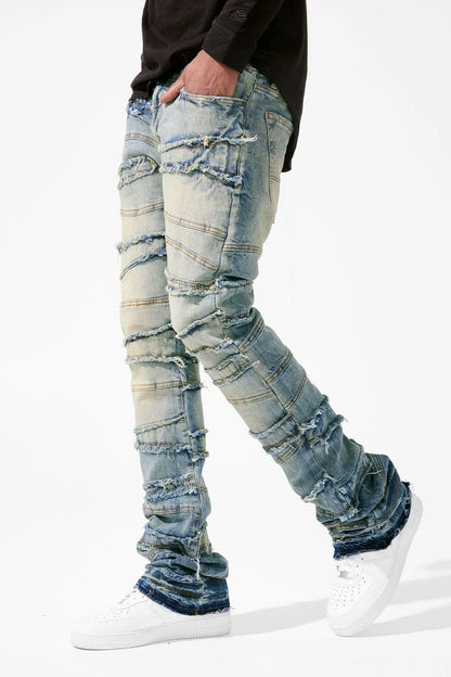 Straight Pant Men Jeans Denim Pants Slim Fit Irregular Folds Tassel Splice Simple Button Pocket High Street Trousers Spring