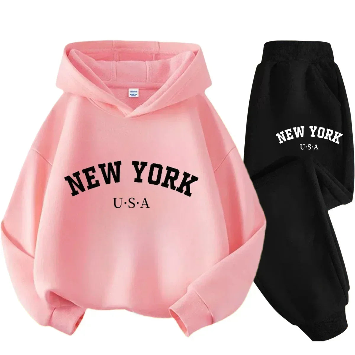 Children Hoodie Set Autumn Winter New York USA Letter Graphic Sweatshirt Pant Suit Baby Boy Girl Kid Sport Two Pieces Tracksuit