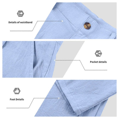 Amazon European and American Men's Linen Solid Color Casual Suit Pants New Fashion Beach Wide-Leg Trousers